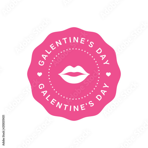 Pink wavy round Galentine's Day badge with lips icon