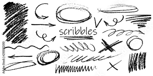 set of scribbles for marking text. arrows, undelining, stroke and texture are hand-drawn  on a white background. stock vector illustration. EPS 10.