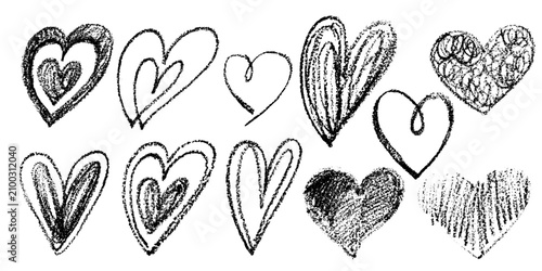 set of hand-drawn hearts, handwriting in black on a white background. doodle-style drawing. stock vector illustration. EPS 10.