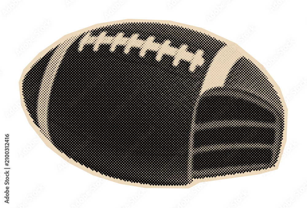Obraz premium American football sports equipment shown in a classic retro halftone illustration, symbolizing games, competition, and teamwork