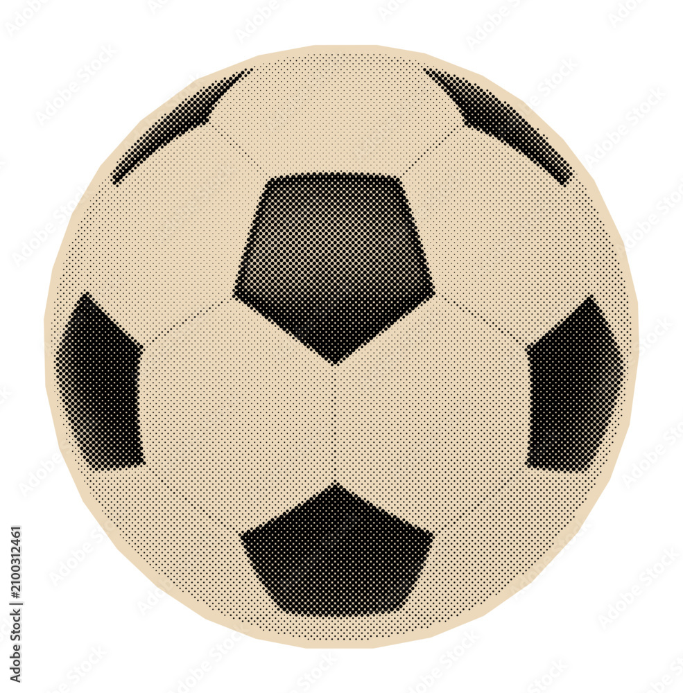 Obraz premium Soccer ball illustration of classic sports equipment for a game or championship, rendered in a retro halftone pop art style