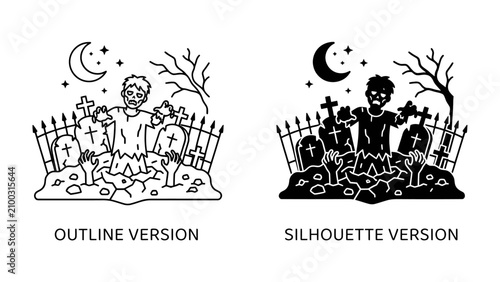 Canvastavla Zombie Outbreak Icons: A set of two zombie icons for Halloween, one in outline and one in silhouette
