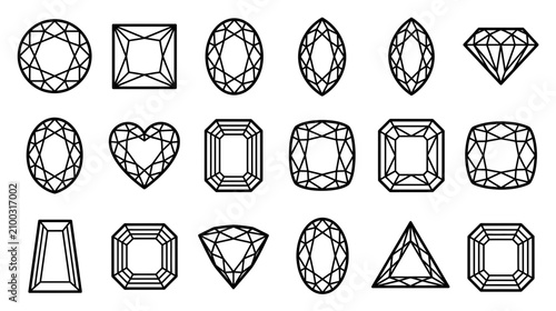 Collection of Geometric Gemstone Cut Icons
