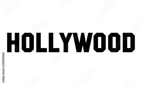 Hollywood word in bold black typography on white background