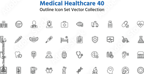 Medical Healthcare Outline Icon Set Vector Collection On White Background
