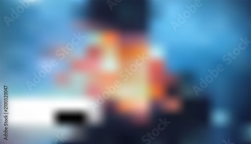Bild auf Leinwand Abstract blurred cityscape with fiery orange and blue tones modern architectural