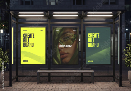 Bus Stop Advertising Billboard Mockup