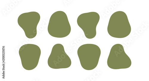 Canvastavla Set of Eight Olive Green Stones with Smooth Surfaces.
