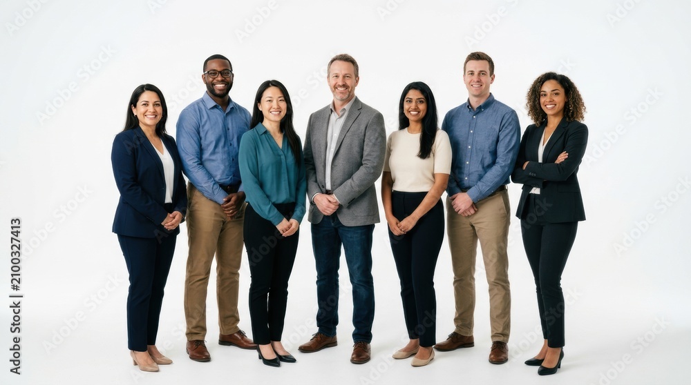 Obraz premium Diverse business team standing together, isolated on white background
