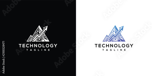 Fotografía Abstract Mountain Peak Logo with Circuit Board and Arrow