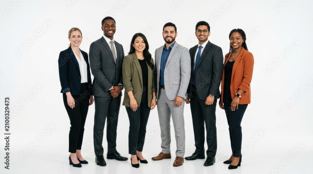 Fototapeta premium Diverse business people standing together in formal wear, isolated on white background