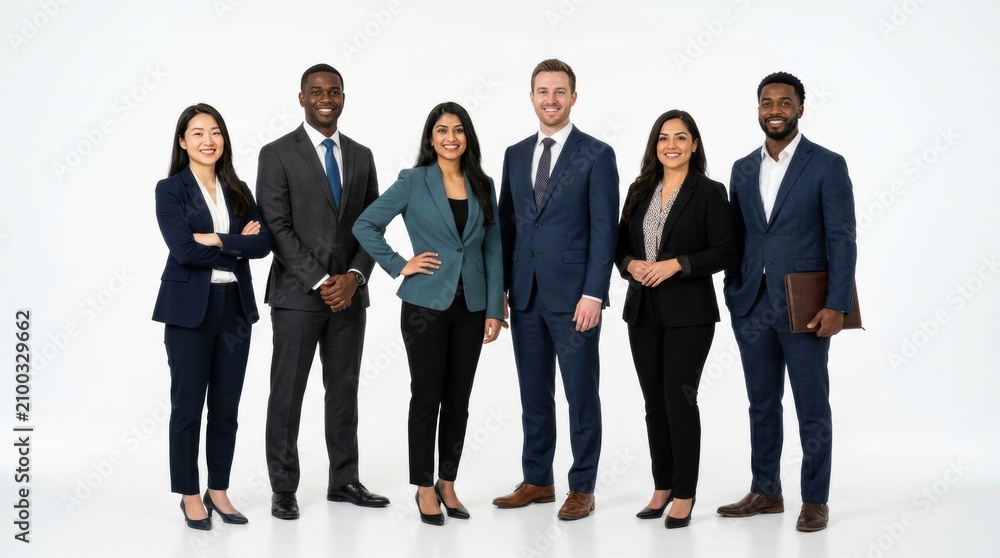 Fototapeta premium Diverse business people standing in formal wear, isolated on white background