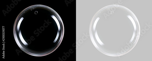 Foto Single clear soap bubble isolated on black and transparent background
