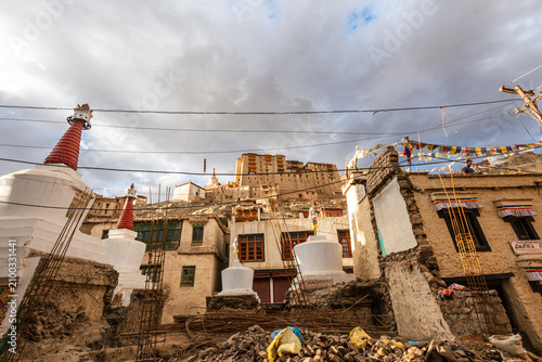 Traditional houses and stupas in Leh depict Tibetan and Indian architecture in the old quarter