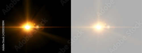 Fotografía Warm golden lens flare with wide horizontal light streak