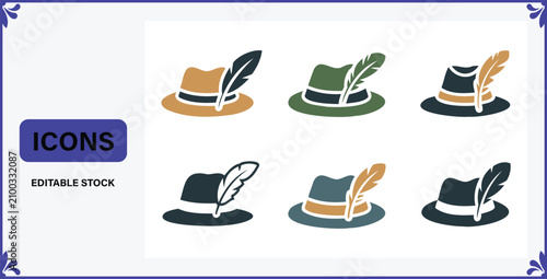 Bild auf Leinwand A vibrant collection of flat design icons depicting traditional Tyrolean hats or