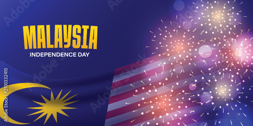 Malaysia independence day celebration with fireworks background