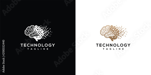 Tableau sur toile Digital Brain Logo - Technology Concept