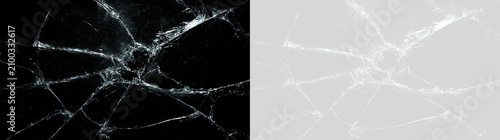 Schilderij op canvas Broken glass texture with radial cracks and impact point