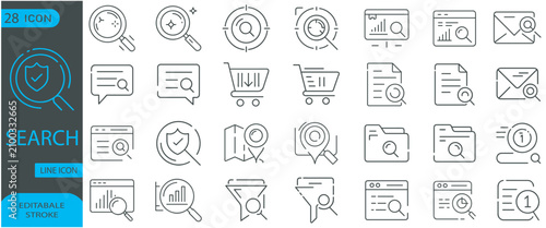Twenty eight search magnifying glass and analysis icons eps 10