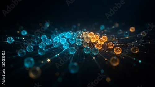 Abstract glowing spheres network visualizing data connection and artificial intelligence concept.