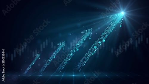 Futuristic digital arrows indicating business growth and financial success concept.