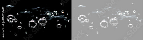 Foto Clear water bubbles and droplets on black and transparent background