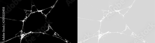 Εκτύπωση καμβά Shattered glass with central hole on black and transparent background