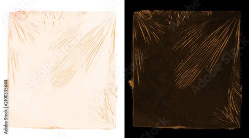 Tableau sur toile Transparent plastic wrap texture, wrinkled cling film overlay on white and black