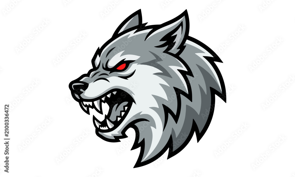 Fototapeta premium Angry Wolf Head Snarling Esports Mascot Logo