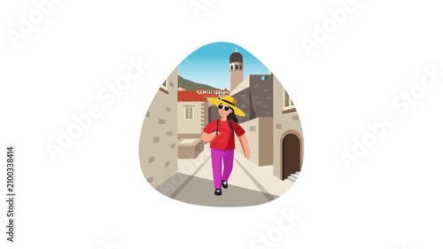 European Street Travel Walking Tourist Scene MP4 Animation 