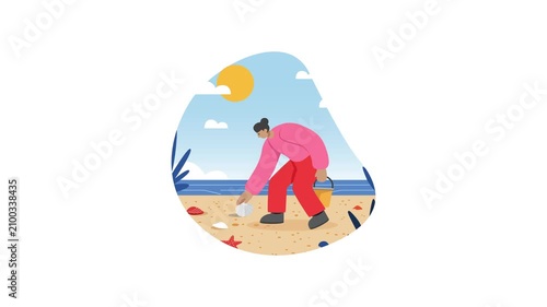 Beach Cleanup Environmental Awareness Activity MP4 Animation 