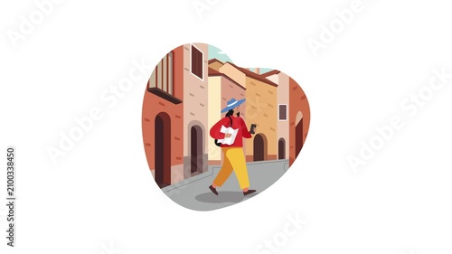 City Alley Exploration Traveler Walking MP4 Animation 