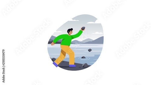 Coastal Rock Throwing Relaxing Activity MP4 Animation 