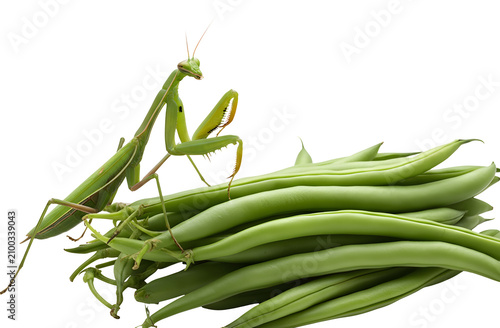 Mantis insect green predator ready to strike with arms outstretched to catch prey, isolated on transparent or white background