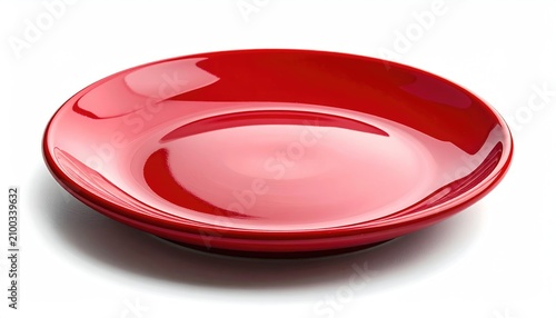 Shiny, vibrant red ceramic plate on a white background