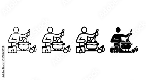 Tableau sur toile Cooking Icon Set, Chef Stirring Pot, Food Preparation Vector Graphics, Culinary
