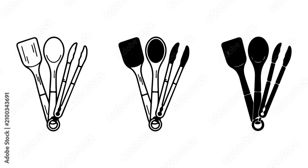 Fototapeta premium Kitchen Utensil Set Vector Icons, Cooking Tools Collection, Culinary Equipment Graphics, Food Preparation Accessories