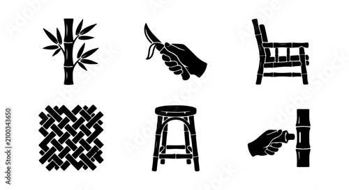 Foto Bamboo Furniture Icons: Plant, Crafting, Chair, Weave, Stool, Building