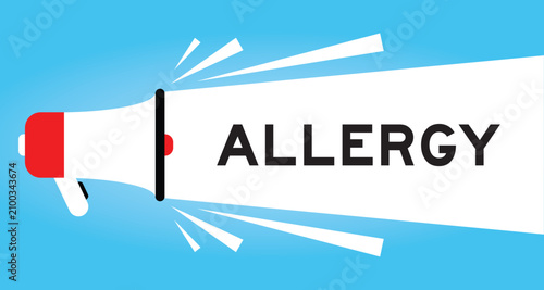 Foto Color megaphone icon with word allergy in white banner on blue background