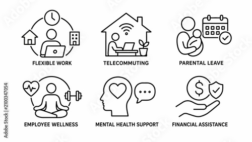 Принти на полотні Line art icons for work life balance themes.