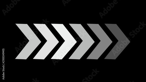 Animated chevron arrow loading indicator loop, minimalist directional motion on black background progress