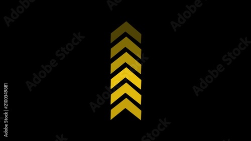 Gold chevron arrow loading animation, minimalist directional sign progress