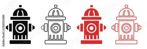 Fire hydrant icon set with silhouette water hydrant symbols for fire safety, emergency equipment, firefighting and utility vector illustration