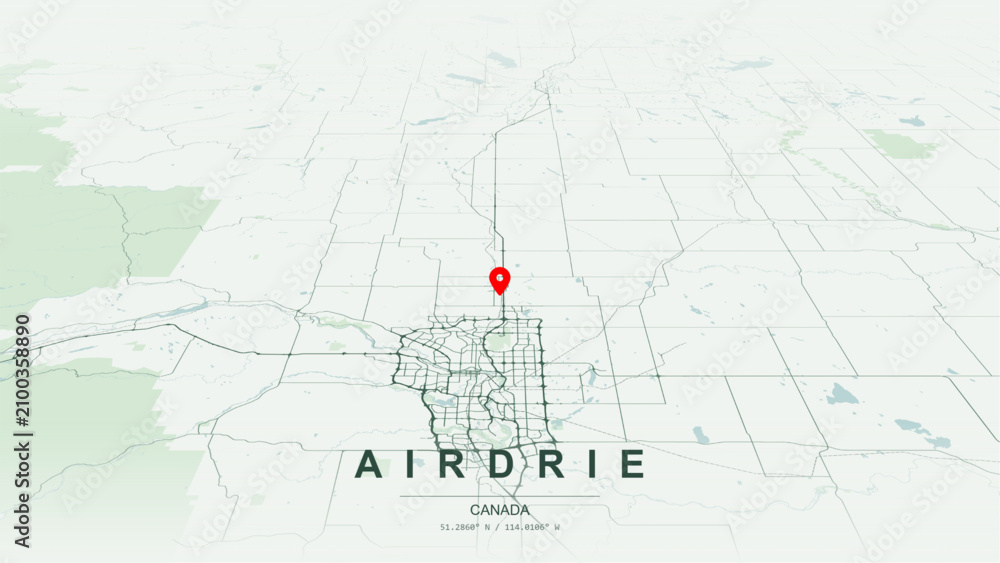 Fototapeta premium Modern minimalist vector map of Airdrie, Alberta. High-quality scalable illustration of Airdrie geographic boundaries within the Calgary Metropolitan Region for posters design.