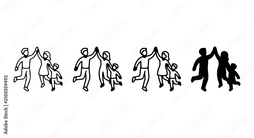 Obraz premium Happy Family Icon Set, Diverse People Silhouette Collection, Joyful Unity Vector Graphics