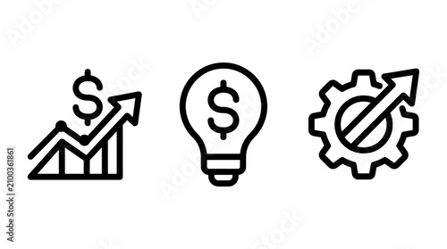 Set of business and financial concept line icons with business investment innovation management strategy marketing planning development improvement optimization productivity corporate
