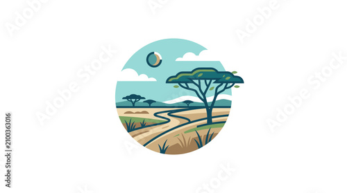 фотографія Acacia Tree in Savanna Landscape Scene.
