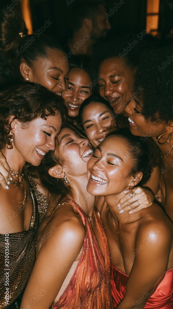 Fototapeta premium Joyful reunion of friends celebrating at a vibrant night event