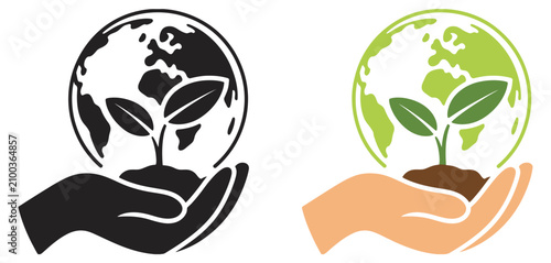 Schilderij op canvas Hand with plant seed icon featuring nature, greening, environmental protection,